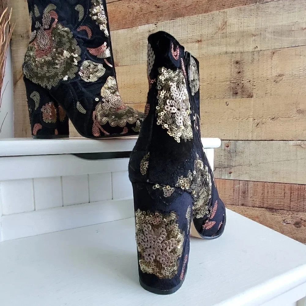 ALDO VELVET SEQUIN ANKLE BOOTIES